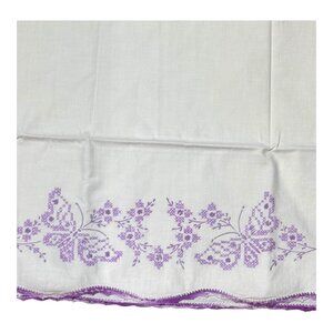 Vtg Embroidered Pillowcases Purple Butterfly Spring Floral Grandma Cottage Core